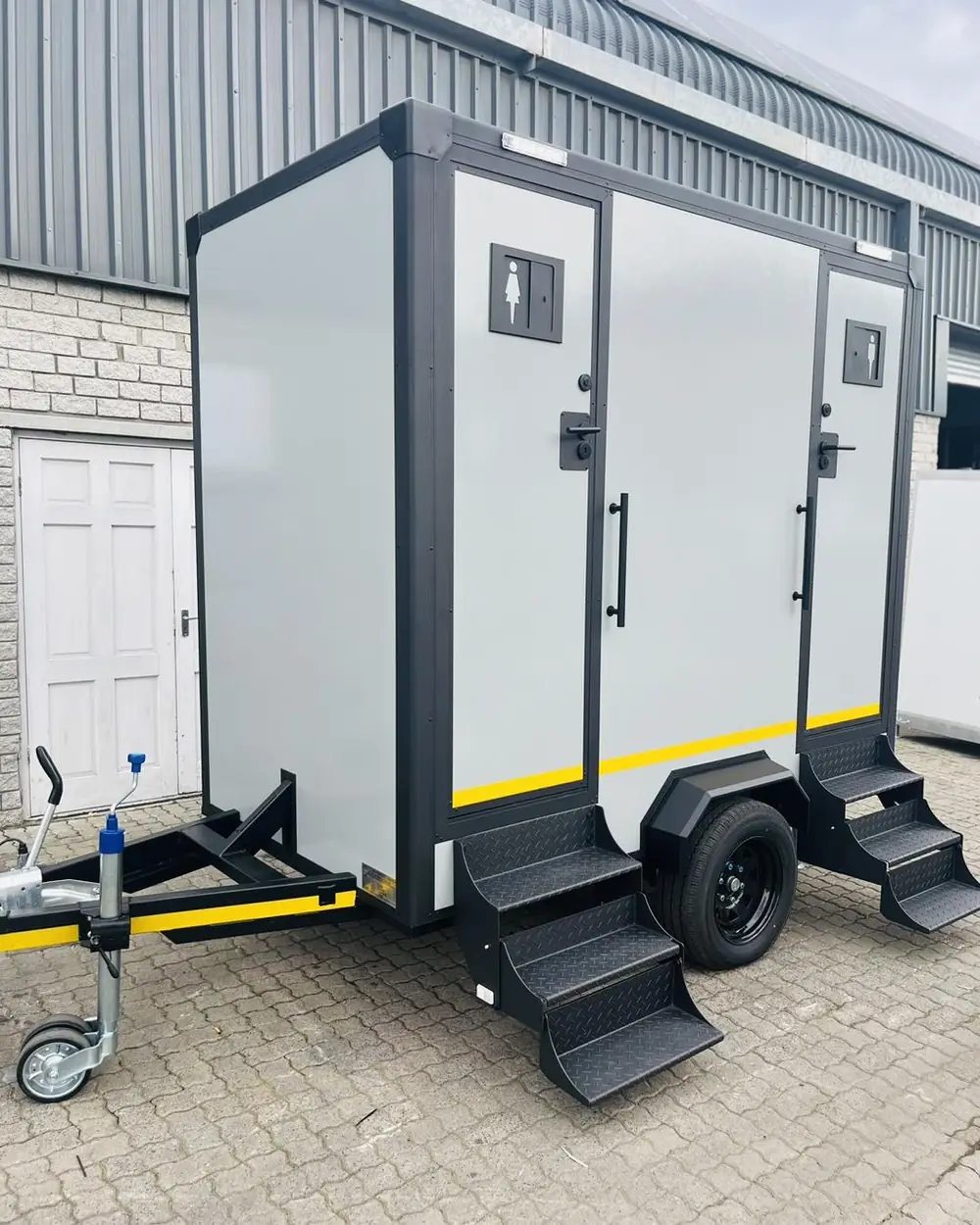 Two-station restroom trailer, exterior