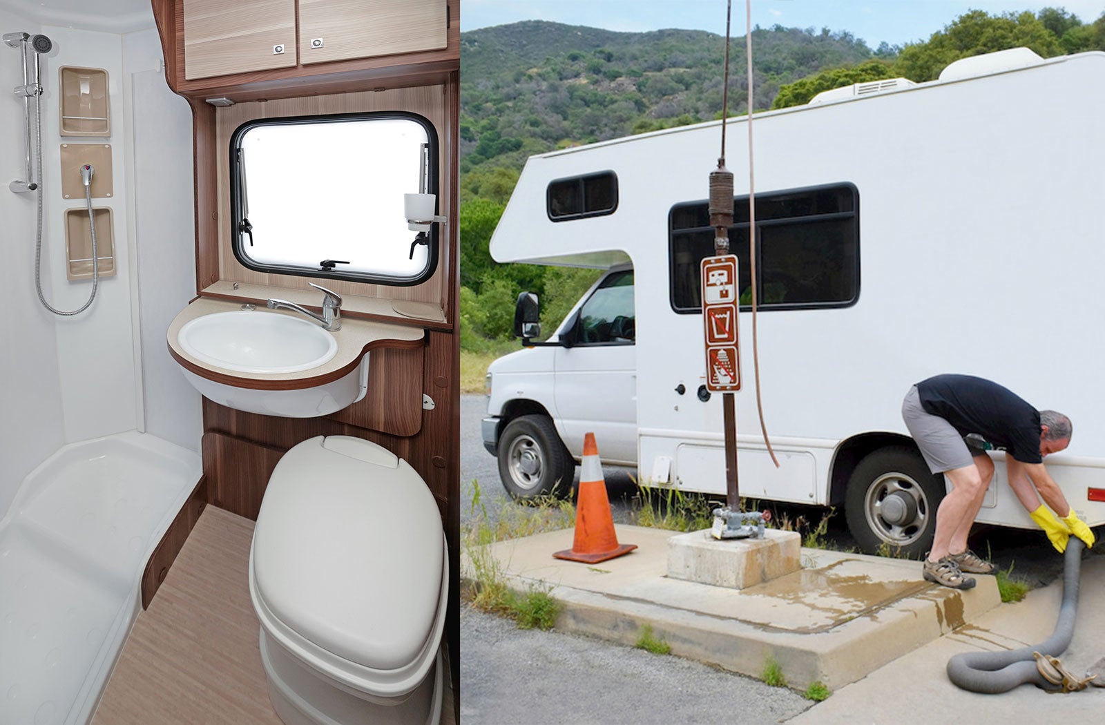 Portable RV/camper toilet and holding tank setup in Irving, Texas