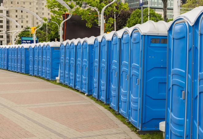 Seasonal porta potty units set up at a Irving, Texas venue