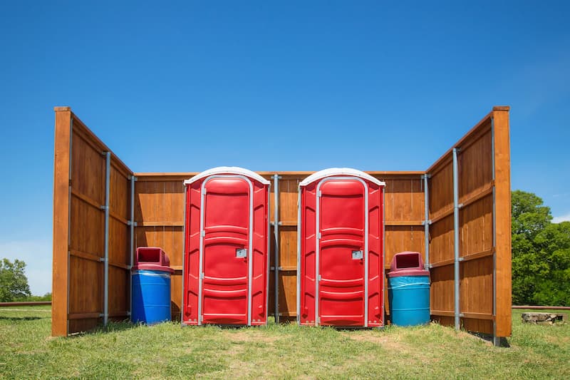 Short-term porta potty units staged for delivery in Irving, Texas